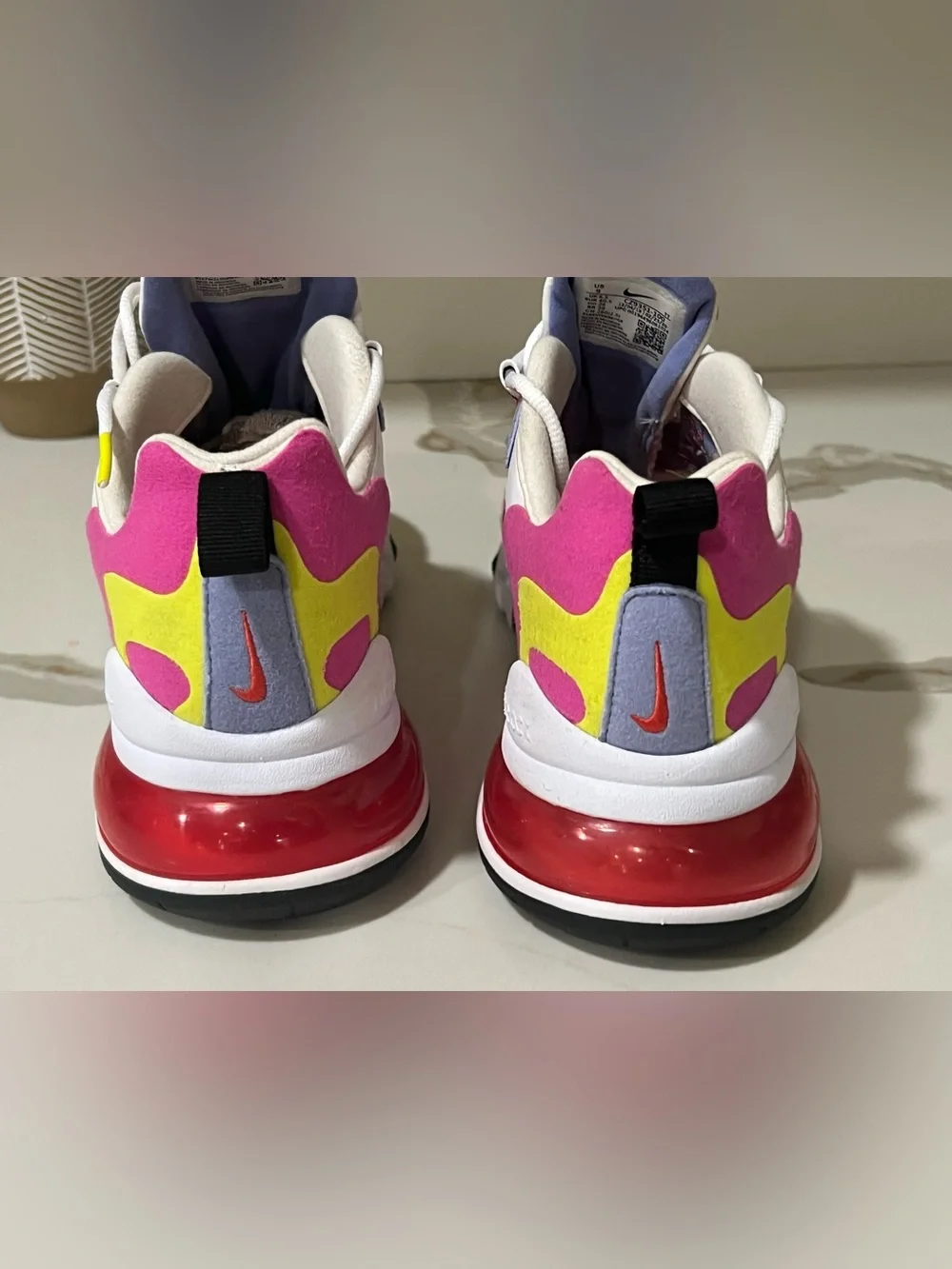 Nike Air270 React White Sneakers with Yellow, Pink & Red Accents